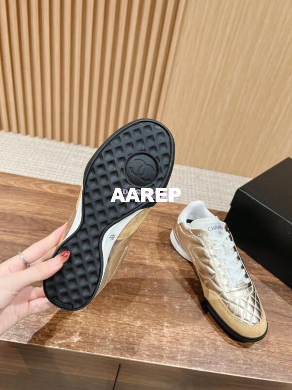 Replica Chanel SS25 Shiny Calfskin, Calfskin & Suede Calfskin Trainers G45839 Gold 9