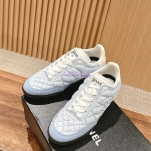 Replica Chanel SS25 Shiny Calfskin, Calfskin & Suede Calfskin Trainers G45839 Light Blue 2