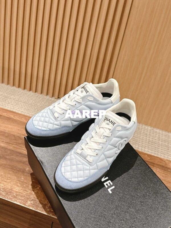 Replica Chanel SS25 Shiny Calfskin, Calfskin & Suede Calfskin Trainers G45839 Light Blue 2