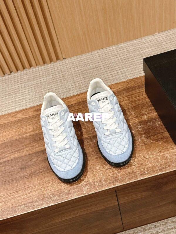 Replica Chanel SS25 Shiny Calfskin, Calfskin & Suede Calfskin Trainers G45839 Light Blue 3