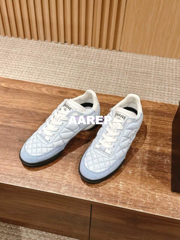 Replica Chanel SS25 Shiny Calfskin, Calfskin & Suede Calfskin Trainers G45839 Light Blue 6