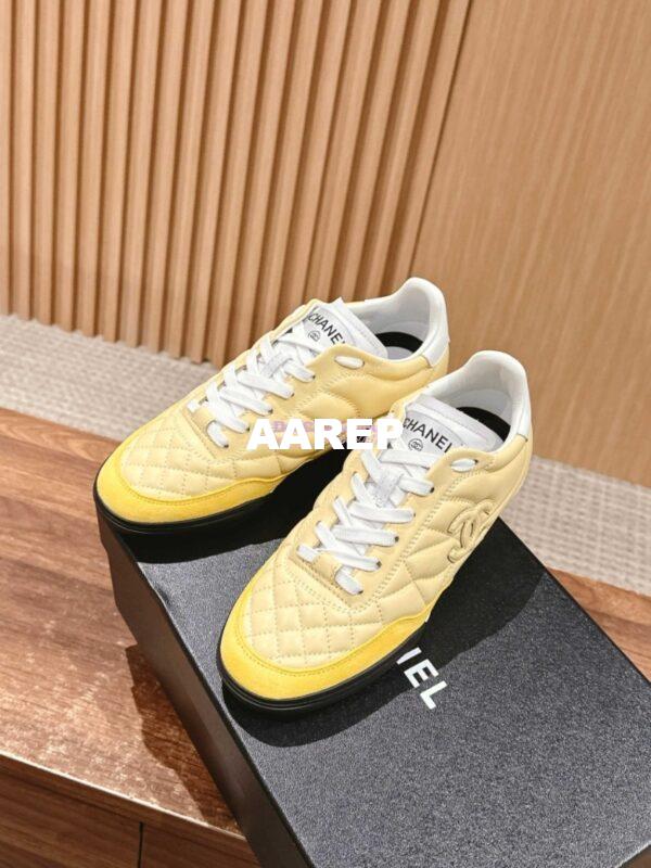 Replica Chanel SS25 Shiny Calfskin, Calfskin & Suede Calfskin Trainers G45839 Yellow 3