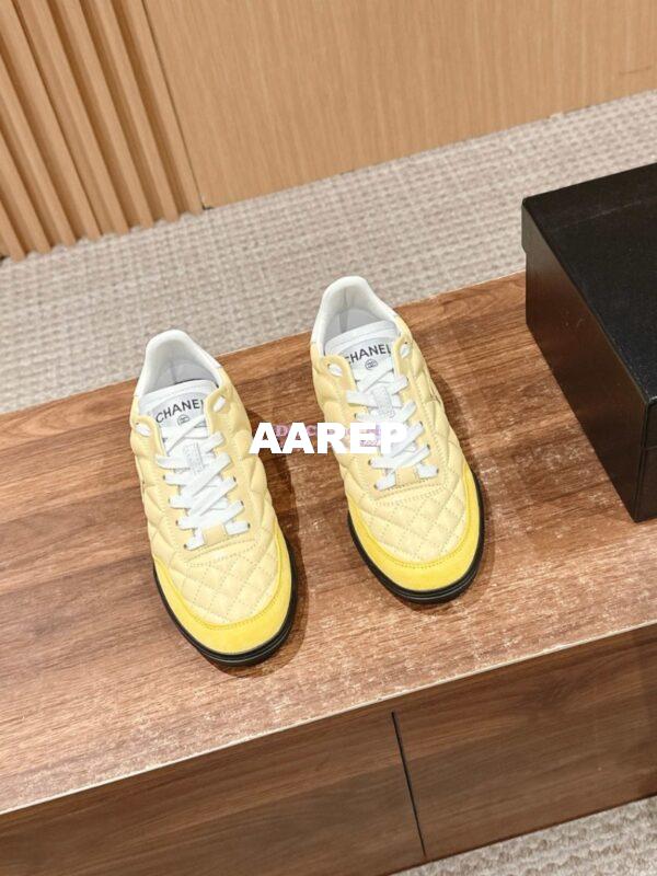 Replica Chanel SS25 Shiny Calfskin, Calfskin & Suede Calfskin Trainers G45839 Yellow 8