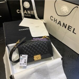 Replica Chanel Le boy Caviar Black in Matte Gold Hardware