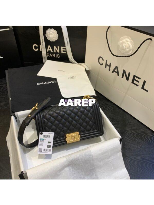 Replica Chanel Le boy Caviar Black in Matte Gold Hardware 3