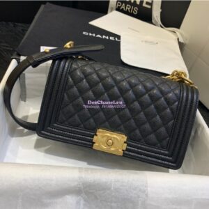 Replica Chanel Le boy Caviar Black in Matte Gold Hardware 2