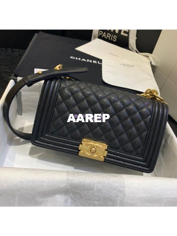 Replica Chanel Le boy Caviar Black in Matte Gold Hardware 4