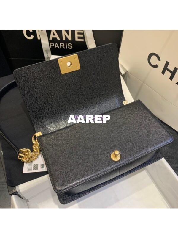 Replica Chanel Le boy Caviar Black in Matte Gold Hardware 9