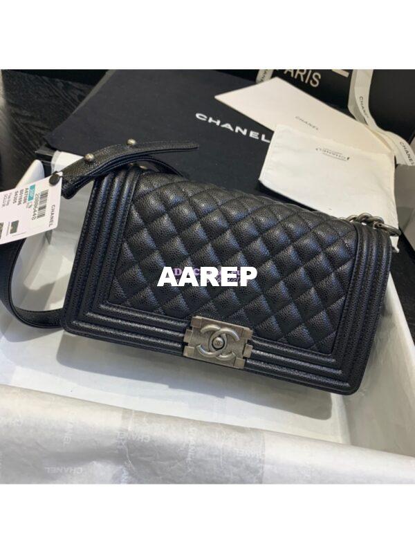 Replica Chanel Le boy Caviar Black in Matte Gold Hardware 13