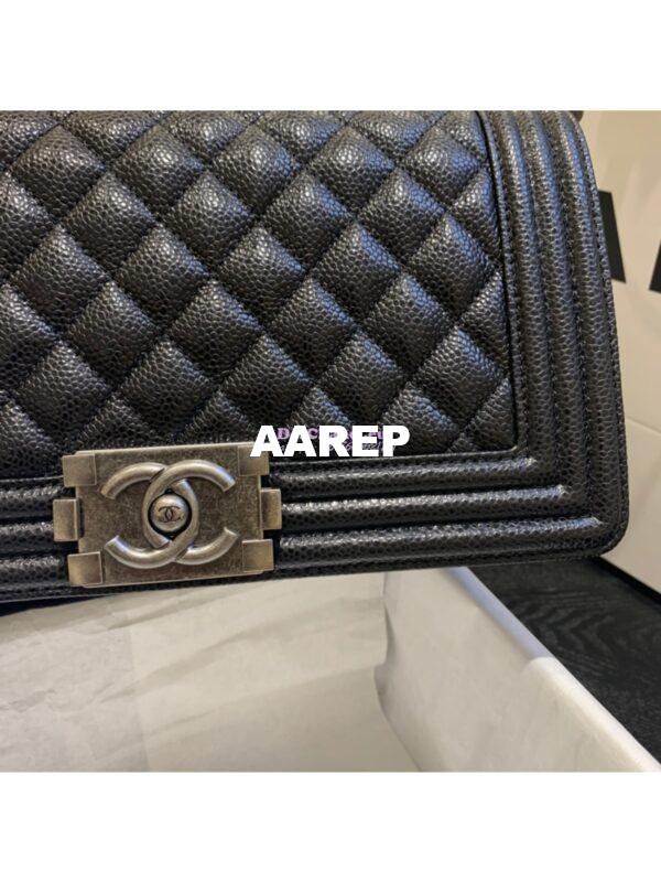 Replica Chanel Le boy Caviar Black in Matte Gold Hardware 14