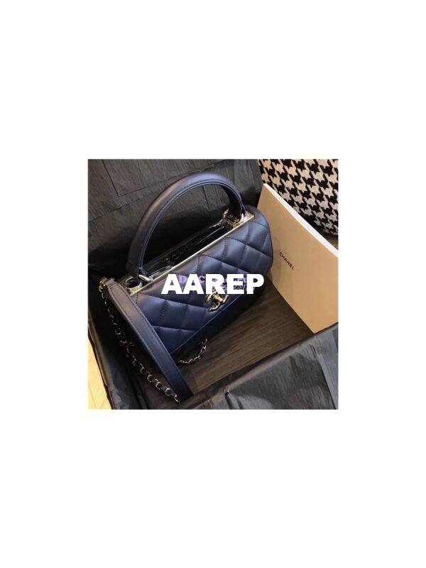 Replica Chanel Small Trendy CC A92236 navy Flap Bag With Metal Plate 2