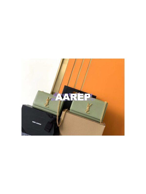 Replica YSL Saint Laurent Kate small chain bag in grain de poudre embossed leather 469390 avocado green