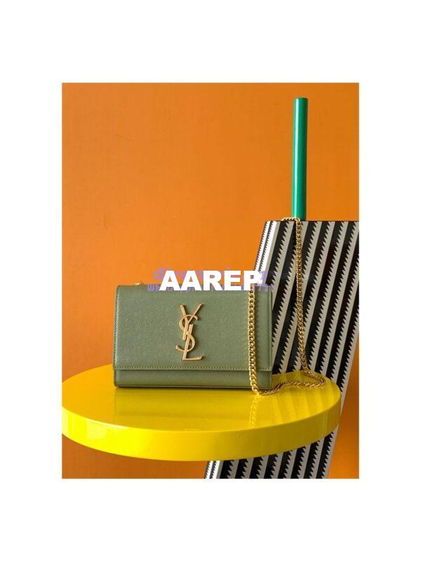 Replica YSL Saint Laurent Kate small chain bag in grain de poudre embossed leather 469390 avocado green 2