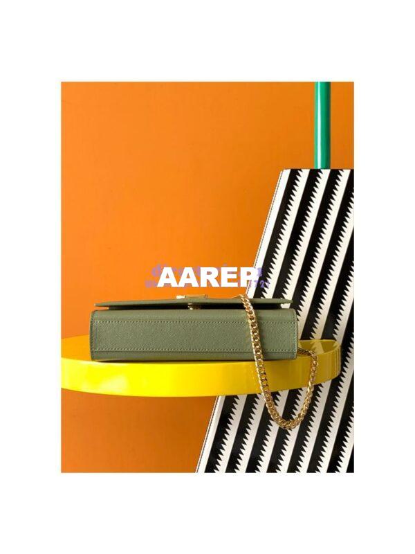 Replica YSL Saint Laurent Kate small chain bag in grain de poudre embossed leather 469390 avocado green 4