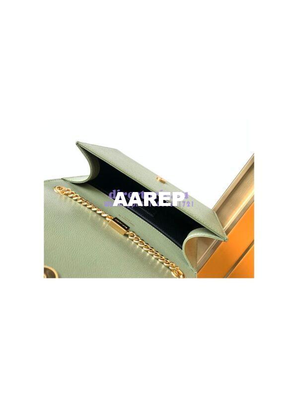 Replica YSL Saint Laurent Kate small chain bag in grain de poudre embossed leather 469390 avocado green 9