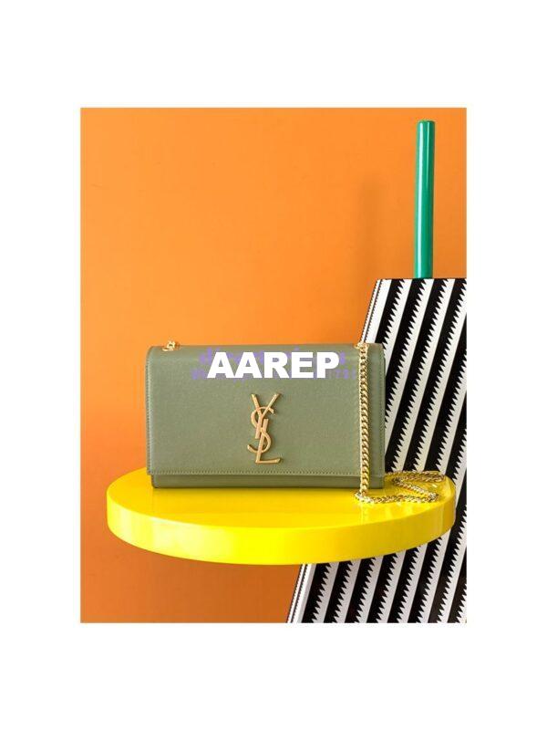 Replica YSL Saint Laurent Classic Medium Kate In Grained De Poudre Textured Leather Avocado Green 3