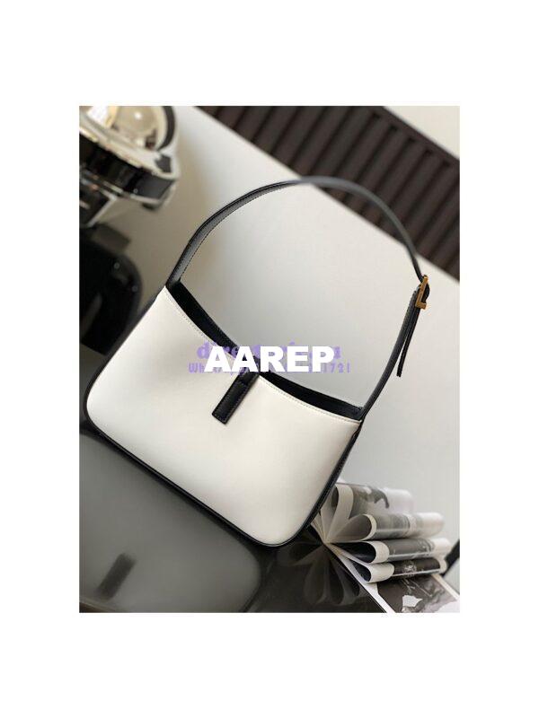 Replica YSL Saint Laurent Le 5 à 7 hobo bag in Black White calfskin Smooth leather 11