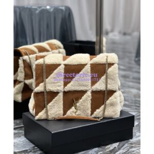 Replica YSL Saint Laurent Jamie Giant Chain Bag "Carré Rive Gauche" In Suede And Shearling Patchwork 712316 Natural Beige And Dark Cigar 2
