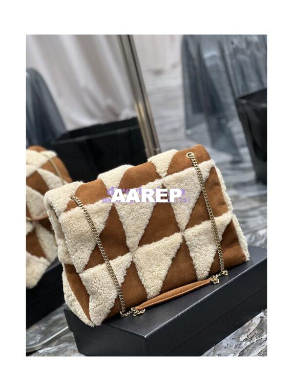 Replica YSL Saint Laurent Jamie Giant Chain Bag "Carré Rive Gauche" In Suede And Shearling Patchwork 712316 Natural Beige And Dark Cigar 5