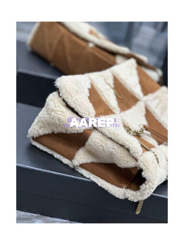 Replica YSL Saint Laurent Jamie Giant Chain Bag "Carré Rive Gauche" In Suede And Shearling Patchwork 712316 Natural Beige And Dark Cigar 8