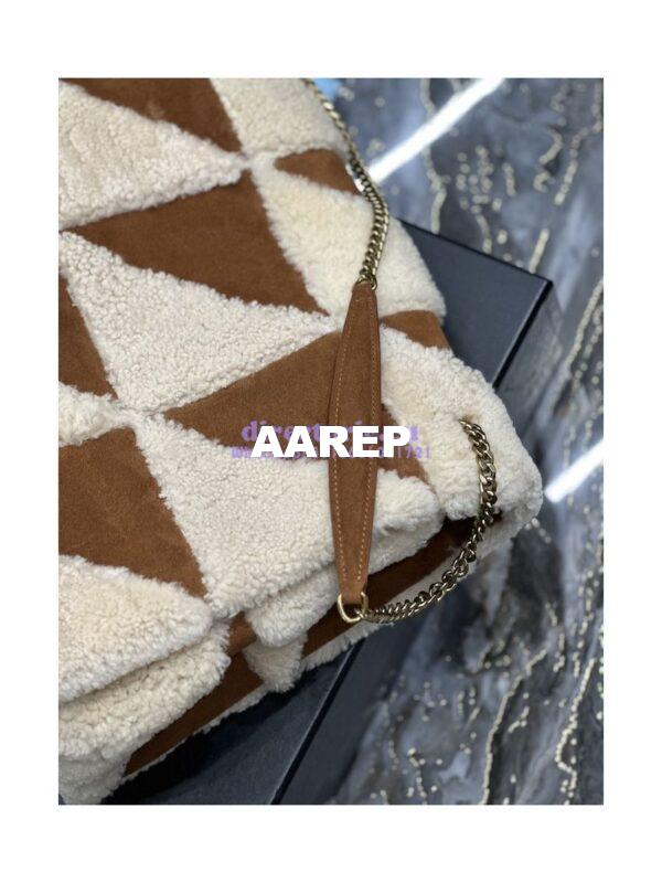 Replica YSL Saint Laurent Jamie Giant Chain Bag "Carré Rive Gauche" In Suede And Shearling Patchwork 712316 Natural Beige And Dark Cigar 9