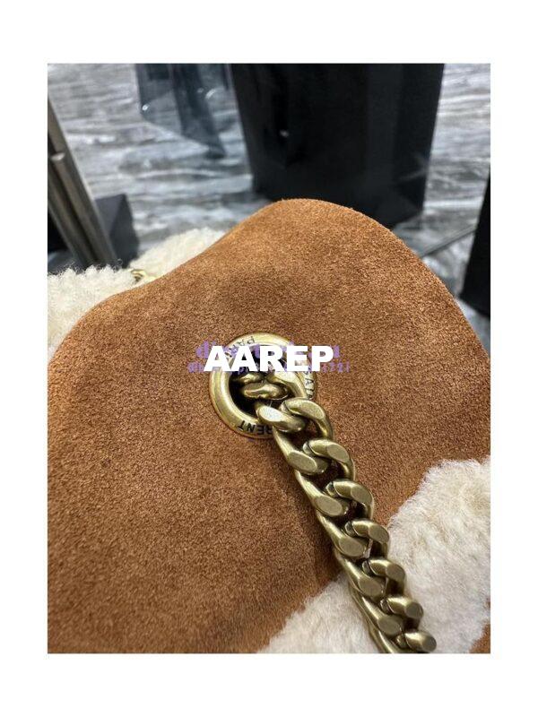 Replica YSL Saint Laurent Jamie Giant Chain Bag "Carré Rive Gauche" In Suede And Shearling Patchwork 712316 Natural Beige And Dark Cigar 11