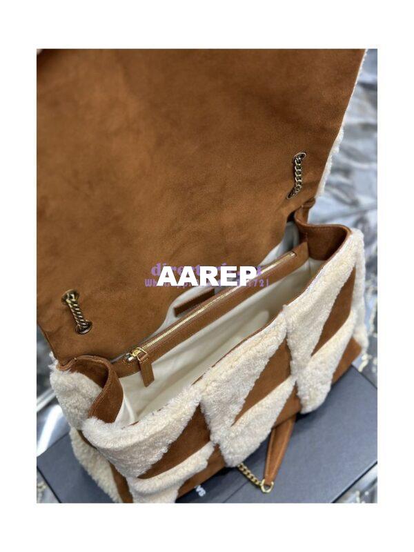 Replica YSL Saint Laurent Jamie Giant Chain Bag "Carré Rive Gauche" In Suede And Shearling Patchwork 712316 Natural Beige And Dark Cigar 12