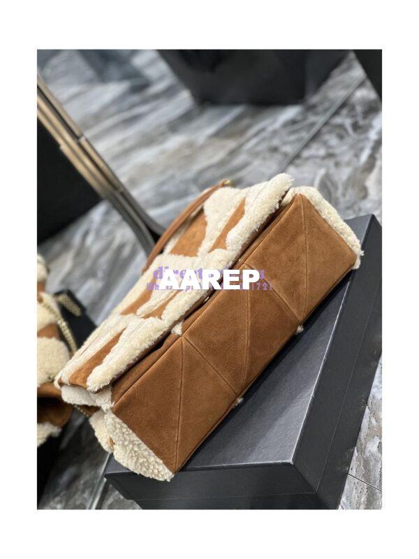 Replica YSL Saint Laurent Jamie Giant Chain Bag "Carré Rive Gauche" In Suede And Shearling Patchwork 712316 Natural Beige And Dark Cigar 15