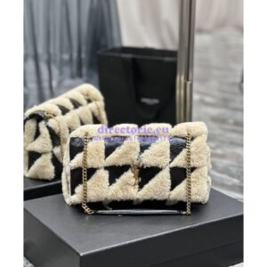 Replica YSL Saint Laurent Jamie Medium Chain Bag "Carré Rive Gauche" In Suede And Shearling Patchwork 515821 Natural Beige And Noir