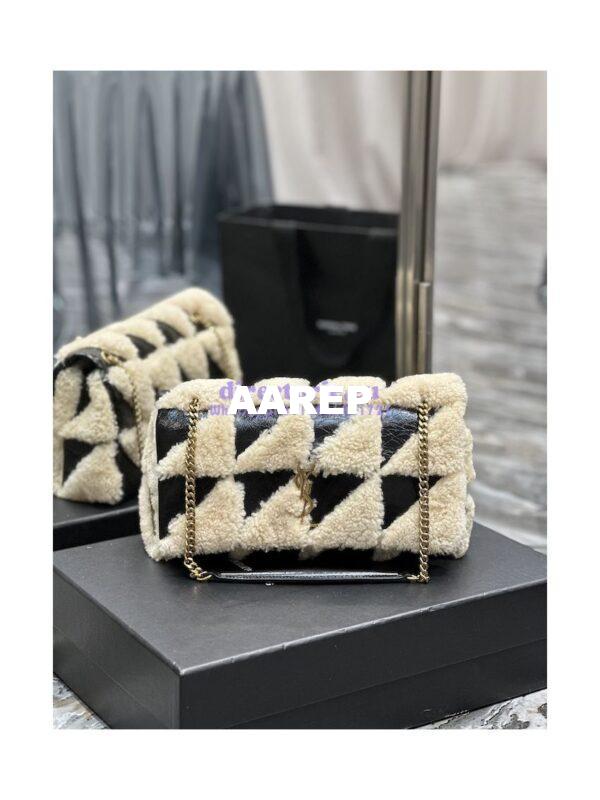 Replica YSL Saint Laurent Jamie Medium Chain Bag "Carré Rive Gauche" In Suede And Shearling Patchwork 515821 Natural Beige And Noir 3