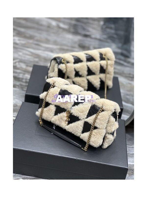 Replica YSL Saint Laurent Jamie Medium Chain Bag "Carré Rive Gauche" In Suede And Shearling Patchwork 515821 Natural Beige And Noir 5
