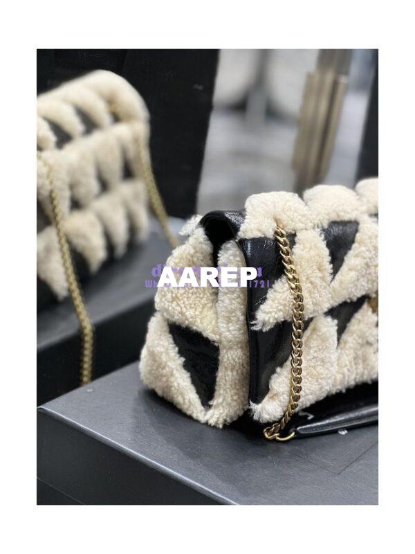 Replica YSL Saint Laurent Jamie Medium Chain Bag "Carré Rive Gauche" In Suede And Shearling Patchwork 515821 Natural Beige And Noir 6