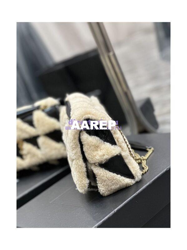 Replica YSL Saint Laurent Jamie Medium Chain Bag "Carré Rive Gauche" In Suede And Shearling Patchwork 515821 Natural Beige And Noir 9