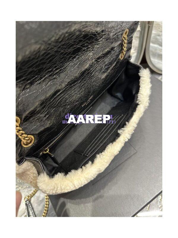 Replica YSL Saint Laurent Jamie Medium Chain Bag "Carré Rive Gauche" In Suede And Shearling Patchwork 515821 Natural Beige And Noir 11