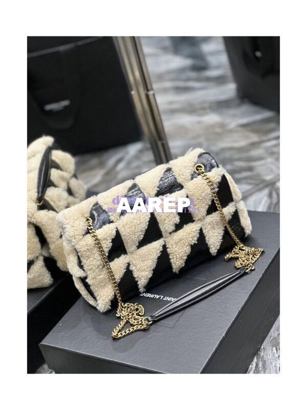 Replica YSL Saint Laurent Jamie Medium Chain Bag "Carré Rive Gauche" In Suede And Shearling Patchwork 515821 Natural Beige And Noir 13