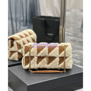 Replica YSL Saint Laurent Jamie Medium Chain Bag "Carré Rive Gauche" In Suede And Shearling Patchwork 515821 Natural Beige And Dark Cigar