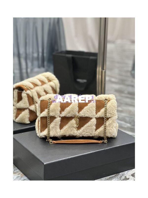 Replica YSL Saint Laurent Jamie Medium Chain Bag "Carré Rive Gauche" In Suede And Shearling Patchwork 515821 Natural Beige And Dark Cigar 3