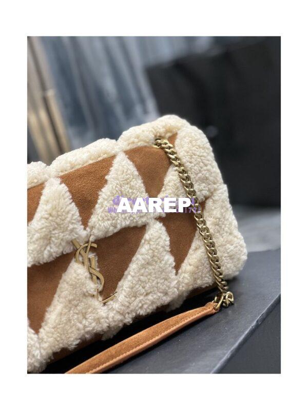 Replica YSL Saint Laurent Jamie Medium Chain Bag "Carré Rive Gauche" In Suede And Shearling Patchwork 515821 Natural Beige And Dark Cigar 7