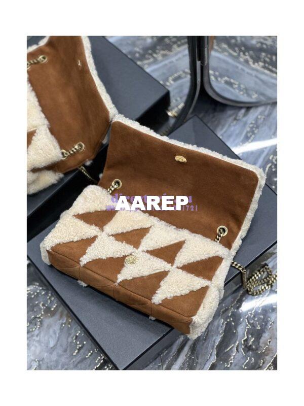 Replica YSL Saint Laurent Jamie Medium Chain Bag "Carré Rive Gauche" In Suede And Shearling Patchwork 515821 Natural Beige And Dark Cigar 8