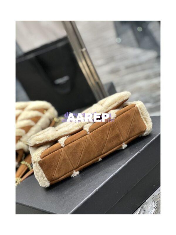 Replica YSL Saint Laurent Jamie Medium Chain Bag "Carré Rive Gauche" In Suede And Shearling Patchwork 515821 Natural Beige And Dark Cigar 11