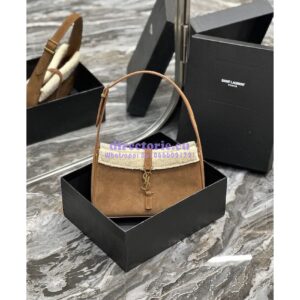 Replica YSL  Saint Laurent Le 5 À 7 Hobo Bag In Suede And Shearling Dark Cigar And Natural Beige 657228