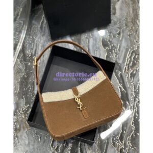 Replica YSL  Saint Laurent Le 5 À 7 Hobo Bag In Suede And Shearling Dark Cigar And Natural Beige 657228 2