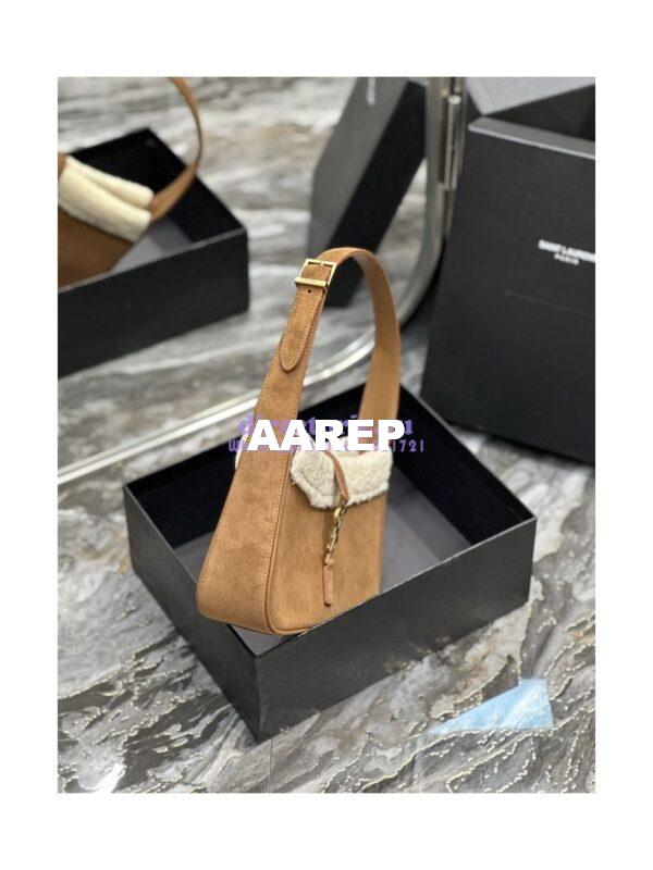Replica YSL  Saint Laurent Le 5 À 7 Hobo Bag In Suede And Shearling Dark Cigar And Natural Beige 657228 5