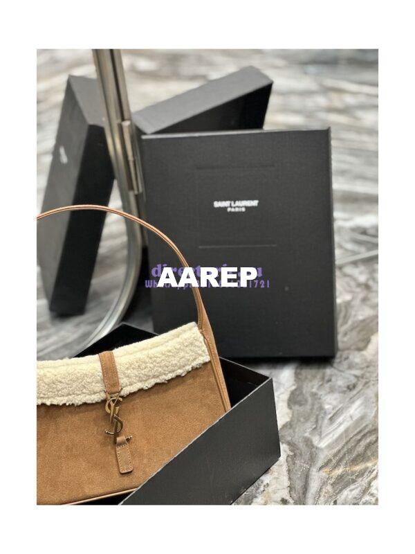 Replica YSL  Saint Laurent Le 5 À 7 Hobo Bag In Suede And Shearling Dark Cigar And Natural Beige 657228 7