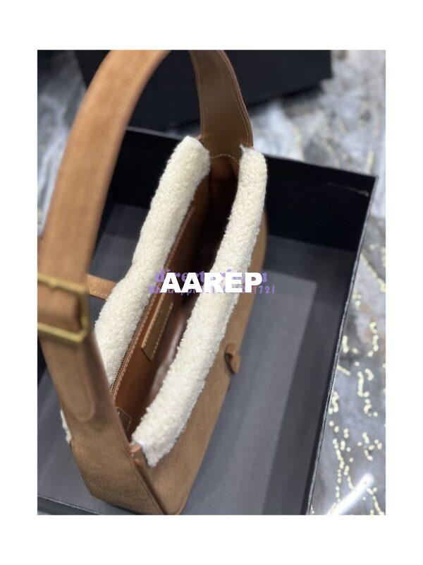 Replica YSL  Saint Laurent Le 5 À 7 Hobo Bag In Suede And Shearling Dark Cigar And Natural Beige 657228 9