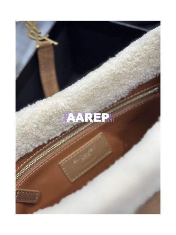 Replica YSL  Saint Laurent Le 5 À 7 Hobo Bag In Suede And Shearling Dark Cigar And Natural Beige 657228 13