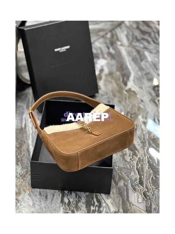 Replica YSL  Saint Laurent Le 5 À 7 Hobo Bag In Suede And Shearling Dark Cigar And Natural Beige 657228 15