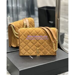 Replica YSL Saint Laurent Becky Mini Chain Bag In Carré-Quilted Suede 6292461 Caramel