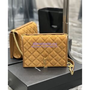 Replica YSL Saint Laurent Becky Mini Chain Bag In Carré-Quilted Suede 6292461 Caramel 2