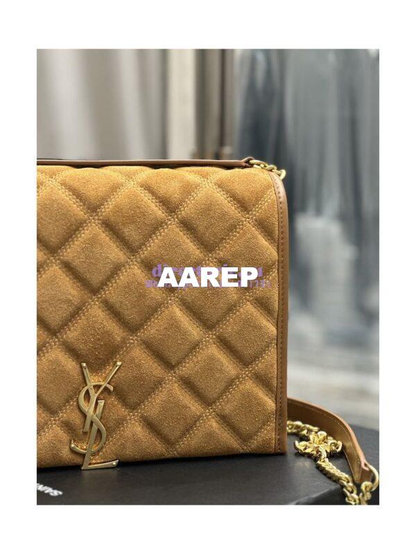 Replica YSL Saint Laurent Becky Mini Chain Bag In Carré-Quilted Suede 6292461 Caramel 7